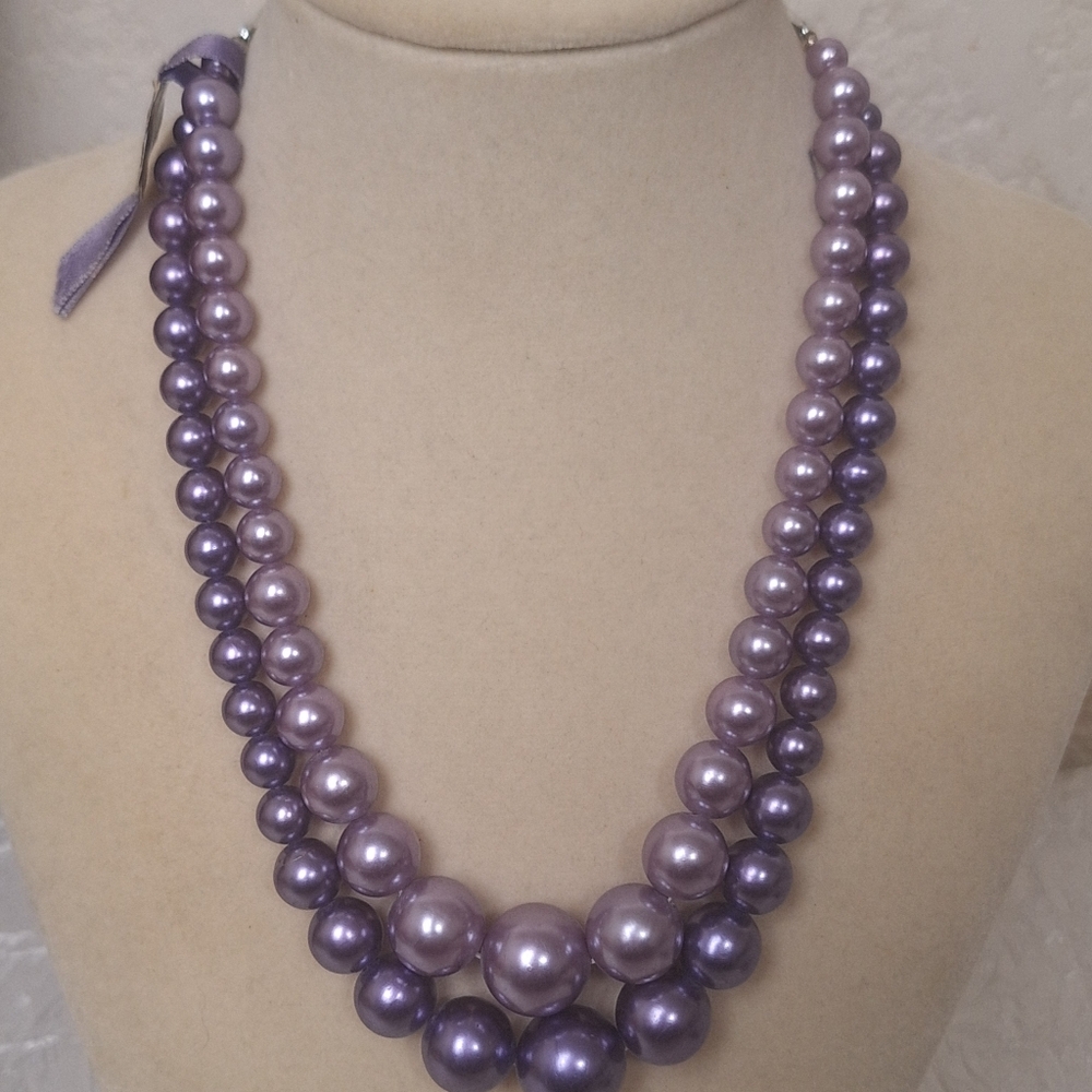 VTG Paul Morris 2 Strand Simulated Pearls Lavender & Dark Purple 16" Necklace - Picture 8 of 10